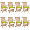 Krzesła ogrodowe z jasnozielonymi poduszkami, 8 szt., tekowe