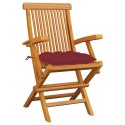  Krzesła ogrodowe, czerwone poduszki, 3 szt., drewno tekowe