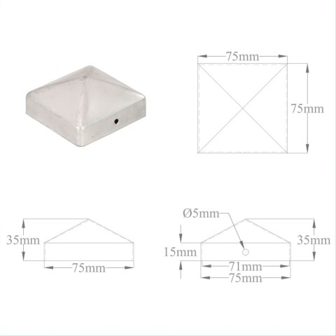  Zatyczki na słupki, 6 szt., galwanizowany metal, 71x71 mm