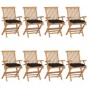  Krzesła ogrodowe z czarnymi poduszkami, 8 szt., drewno tekowe