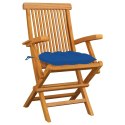  Krzesła ogrodowe, niebieskie poduszki, 3 szt., drewno tekowe