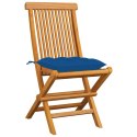  Krzesła ogrodowe, niebieskie poduszki, 4 szt., drewno tekowe