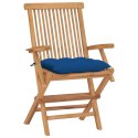  Krzesła ogrodowe z niebieskimi poduszkami, 4 szt., tekowe