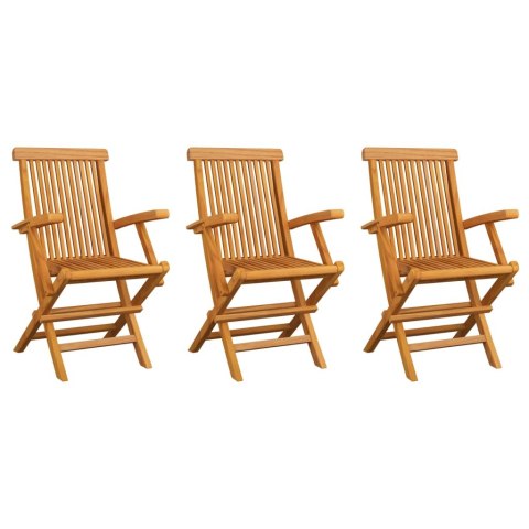  Krzesła ogrodowe, czerwone poduszki, 3 szt., lite drewno tekowe