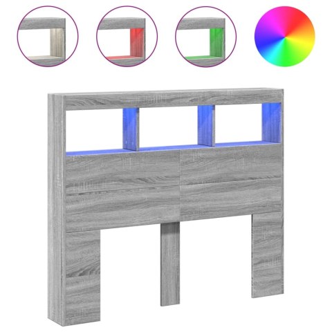  Zagłówek z półkami i LED, szary dąb sonoma, 120x17x102 cm