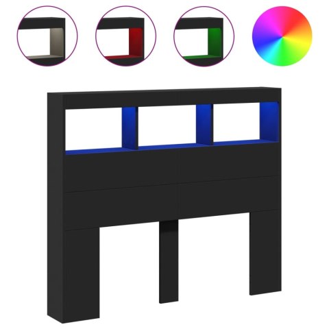  Zagłówek z półkami i oświetleniem LED, czarny, 120x17x102 cm