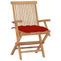  Krzesła ogrodowe z czerwonymi poduszkami, 8 szt., drewno tekowe