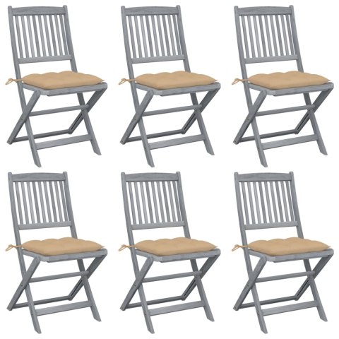  Składane krzesła ogrodowe, 6 szt., poduszki, drewno akacjowe
