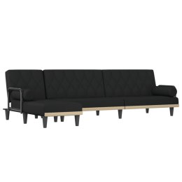  Sofa rozkładana w kształcie L, czarna, 260x140x70 cm, tkanina