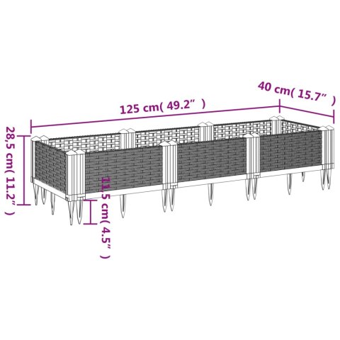  Donica ogrodowa na kołkach, jasnoszara, 125x40x28,5 cm, PP