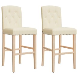  Krzesła barowe, 2 szt., lite drewno kauczukowe i tkanina