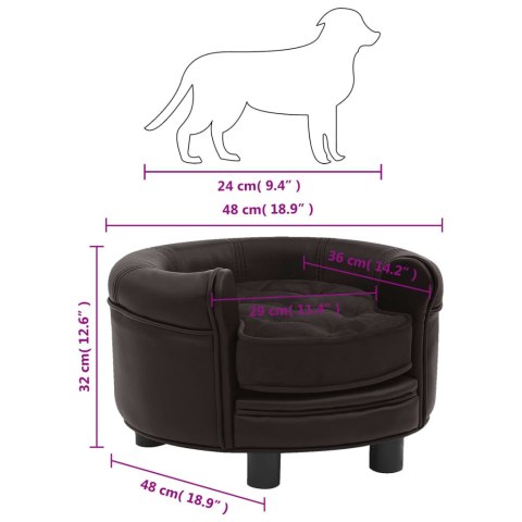  Sofa dla psa, brązowa, 48x48x32 cm, plusz i sztuczna skóra