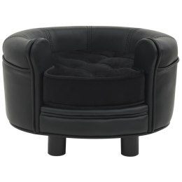  Sofa dla psa, czarna, 48x48x32 cm, plusz i sztuczna skóra