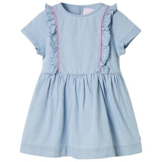 Sukienka dziecięca z falbankami, jasnoniebieska, 104