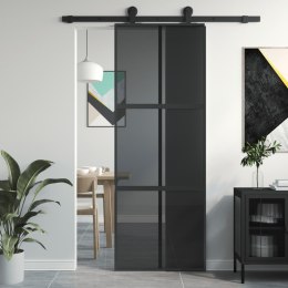  Drzwi przesuwne, czarne, 76x205 cm, szkło hartowane, aluminium