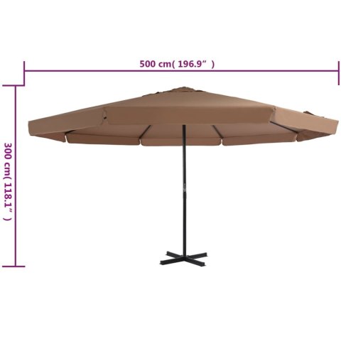  Parasol ogrodowy na słupku aluminiowym, 500 cm, taupe