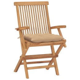  Krzesła ogrodowe z beżowymi poduszkami, 4 szt., drewno tekowe