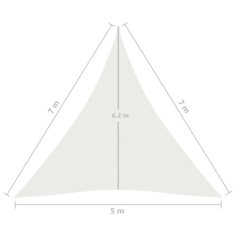  Żagiel przeciwsłoneczny, 160 g/m², biały, 5x7x7 m, HDPE