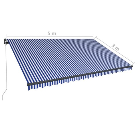  Ręcznie zwijana markiza z LED, 600 x 300 cm, niebiesko-biała