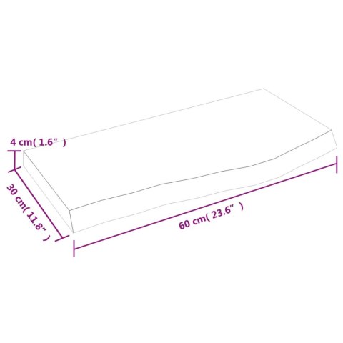  Półka, 60x30x(2-4) cm, surowe lite drewno dębowe