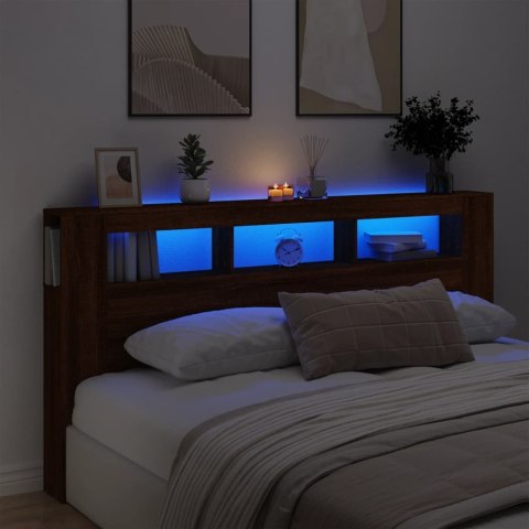  Wezgłowie łóżka z LED, brązowy dąb, 200x18,5x103,5 cm