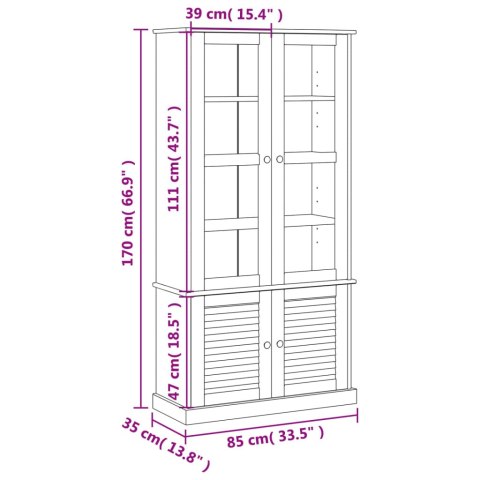  Witryna VIGO, 85x35x170 cm, lite drewno sosnowe