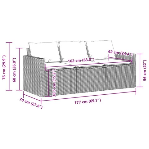  Sofa ogrodowa z poduszkami, 3-osobowa, beż, polirattan