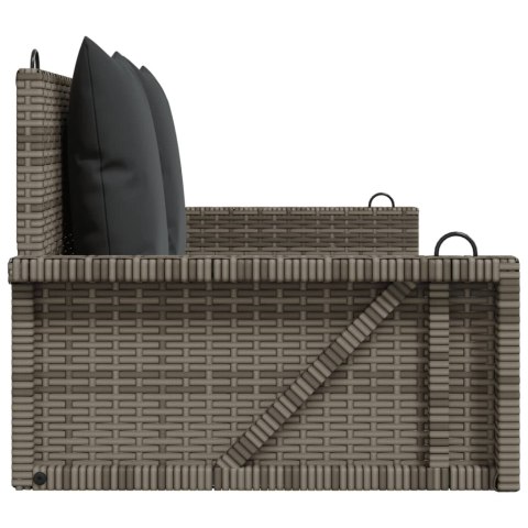  Ławka bujana z poduszkami, szara, 119x56x48 cm, polirattan