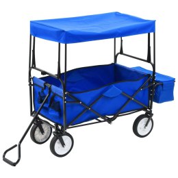  Składany wózek ręczny z zadaszeniem, stalowy, niebieski