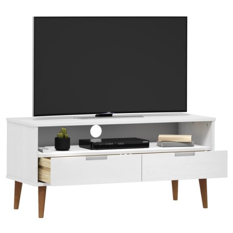  Szafka TV MOLDE, biała, 106x40x49 cm, lite drewno sosnowe