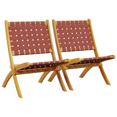  Składane krzesła ogrodowe, 2 szt., czerwone, akacja i tkanina
