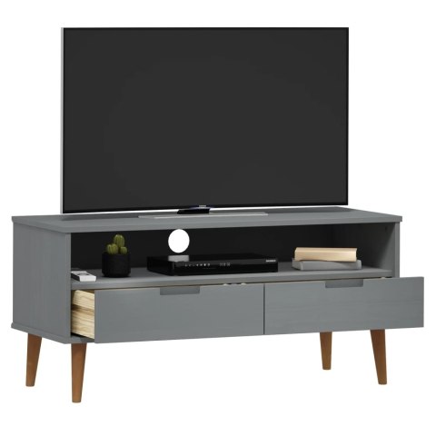  Szafka TV MOLDE, szara, 106x40x49 cm, lite drewno sosnowe