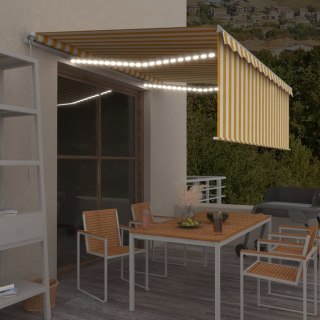  Ręcznie zwijana markiza z zasłoną i LED, 4,5x3 m, żółto-biała