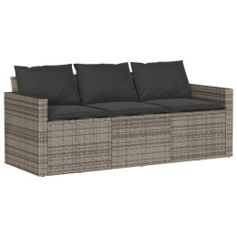  3-osobowa sofa ogrodowa z poduszkami, szara, polirattan