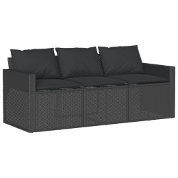  Sofa ogrodowa z poduszkami, 3-osobowa, czarna, polirattan