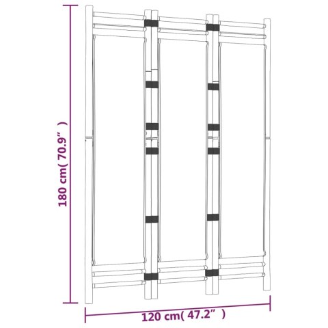  Składany parawan 3-panelowy, 120 cm, bambus i płótno