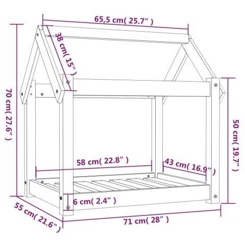  Legowisko dla psa, 71x55x70 cm, lite drewno sosnowe