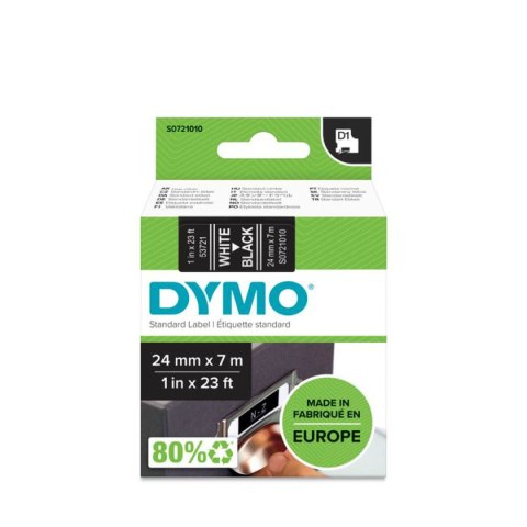 Laminowana Taśma do Drukarki Etykiet Dymo D1 53721 24 mm LabelManager™ Biały Czarny (5 Sztuk)