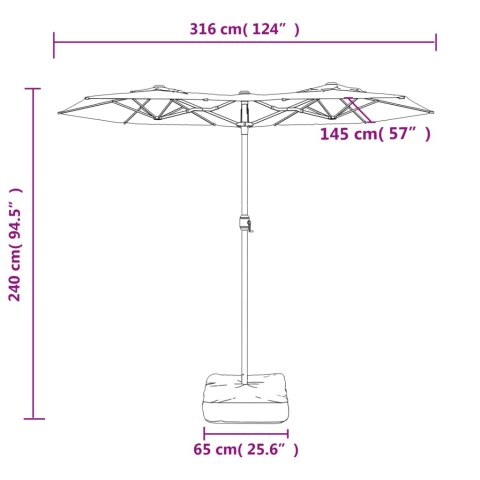  Parasol ogrodowy podwójny z LED, czarny, 316x240 cm