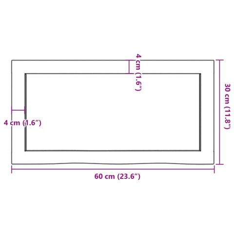  Półka, 60x30x(2-4) cm, surowe lite drewno dębowe