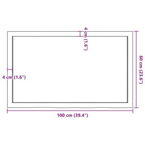 Półka, 100x60x(2-4) cm, surowe lite drewno dębowe