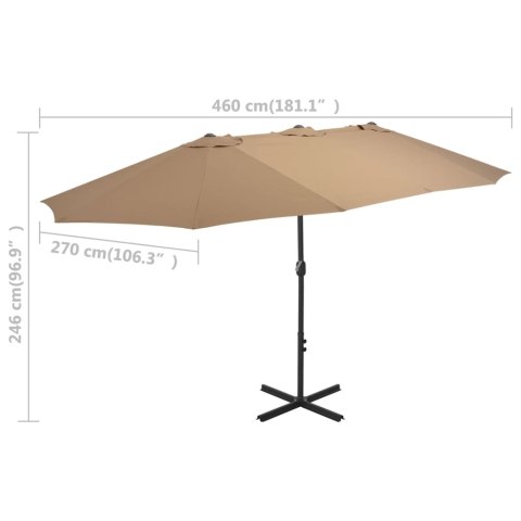  Parasol ogrodowy na słupku aluminiowym, 460 x 270 cm, taupe