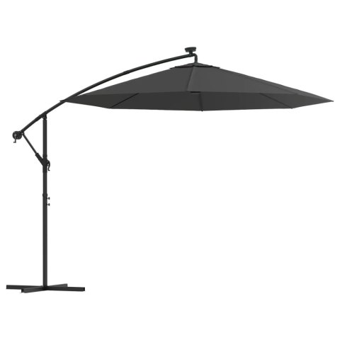  Parasol wiszący z LED i stalowym słupkiem, 300 cm, antracytowy