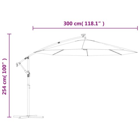  Parasol wiszący z LED i stalowym słupkiem, 300 cm, antracytowy