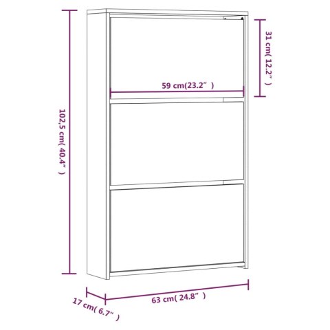  Szafka na buty z lustrem i 3 szuflady, czarna, 63x17x102,5 cm