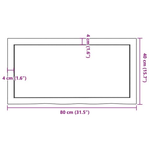 Półka, brązowa, 80x40x(2-6) cm, lakierowane lite drewno dębowe