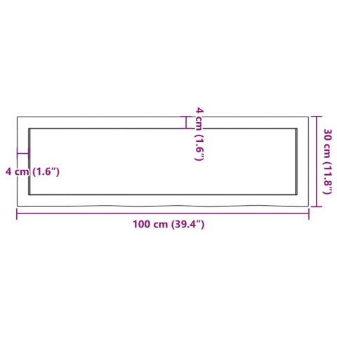 Półka, 100x30x(2-6) cm, surowe lite drewno dębowe