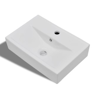  Prostokątna umywalka z otworem przelewowym i na kran, biała