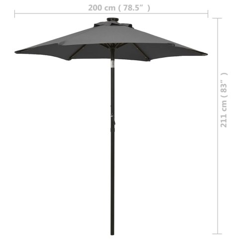  Parasol z lampkami LED, antracytowy, 200x211 cm, aluminium