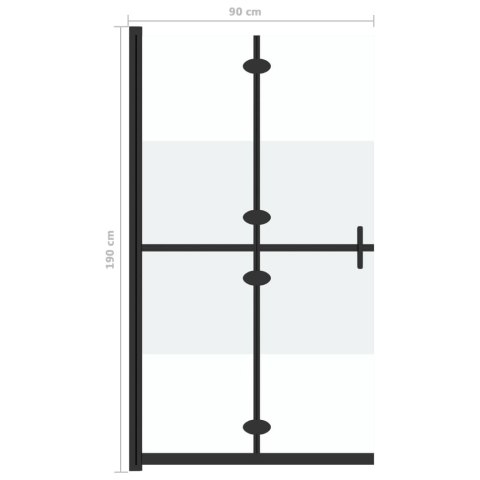  Składana ścianka prysznicowa, pół mrożone szkło ESG, 90x190 cm